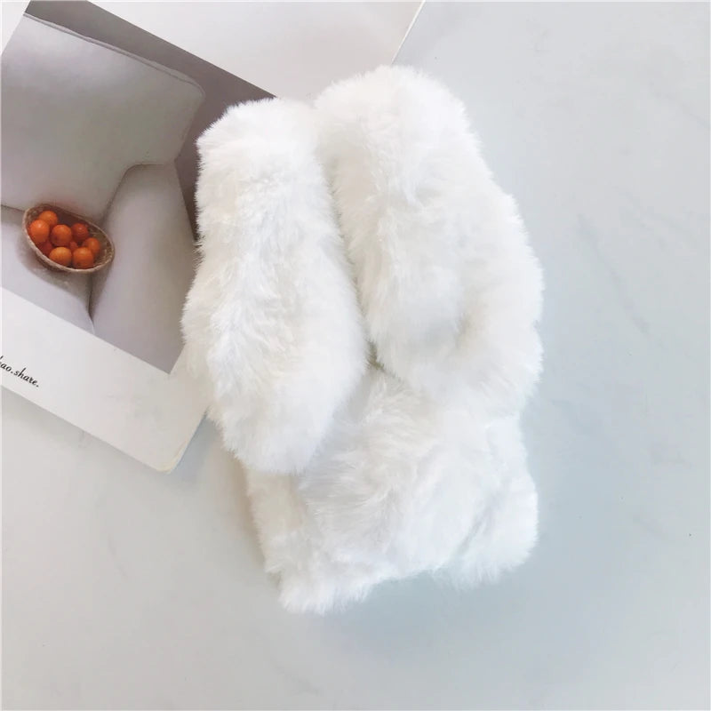 Soft Plush iPhone Case - 3D Furry Bunny Warm Phone Cover