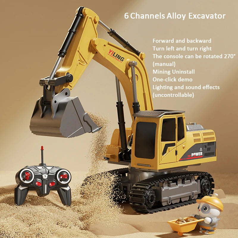 Alloy RC Excavator Toy Car - Lights and Sound Engineering Vehicle