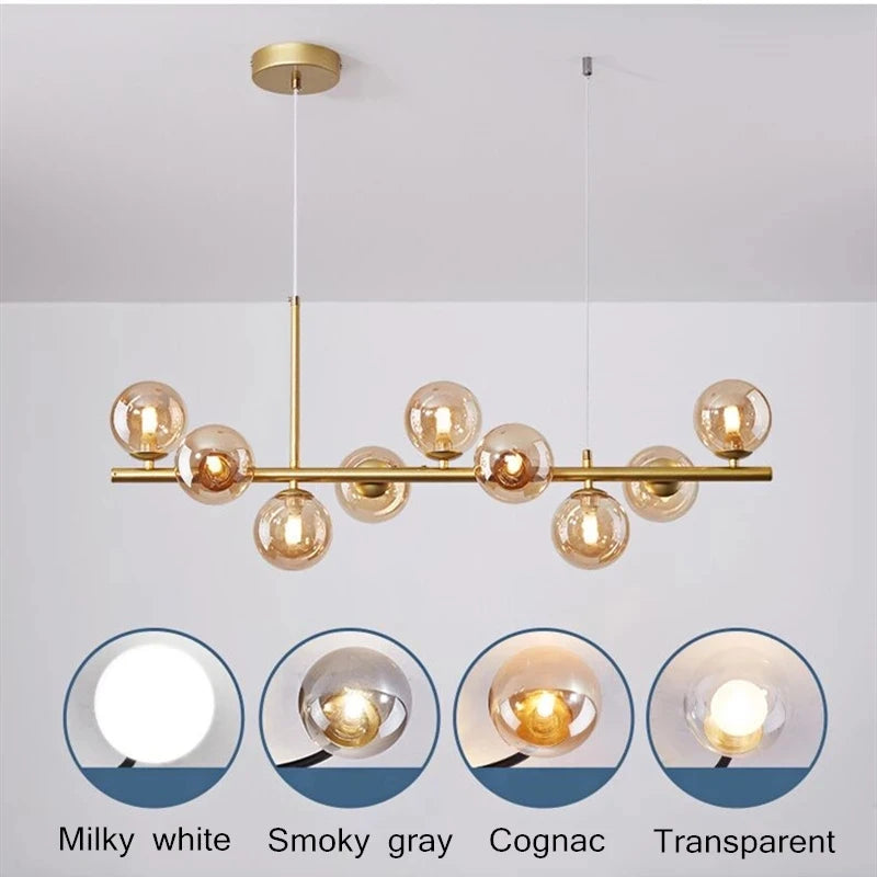 Gold Glass Ball LED Pendant Light with Multi-Head Design
