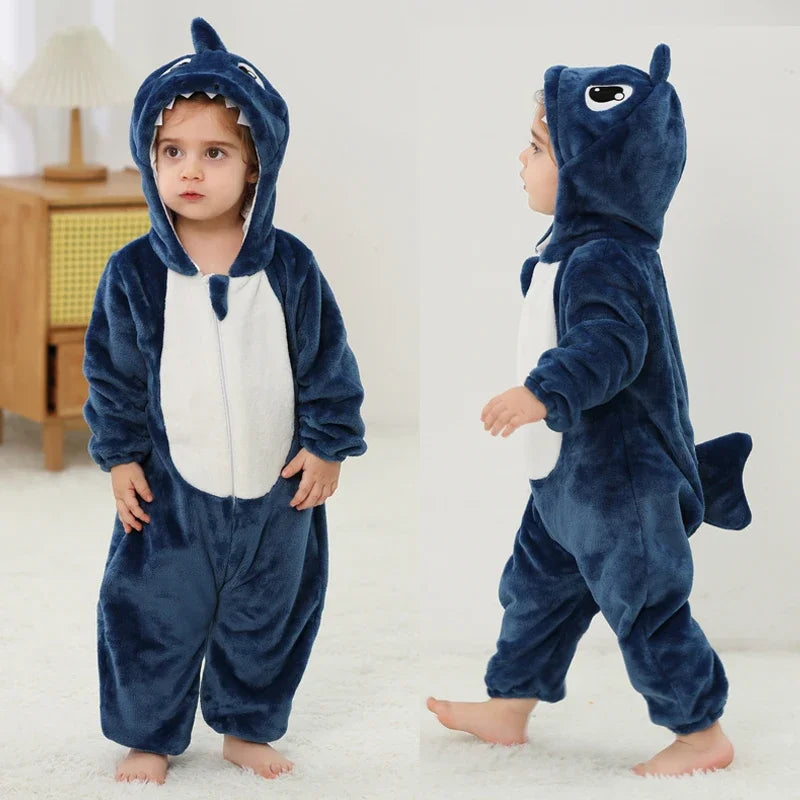 Winter Lion Kigurumi Baby Romper with Hooded Design