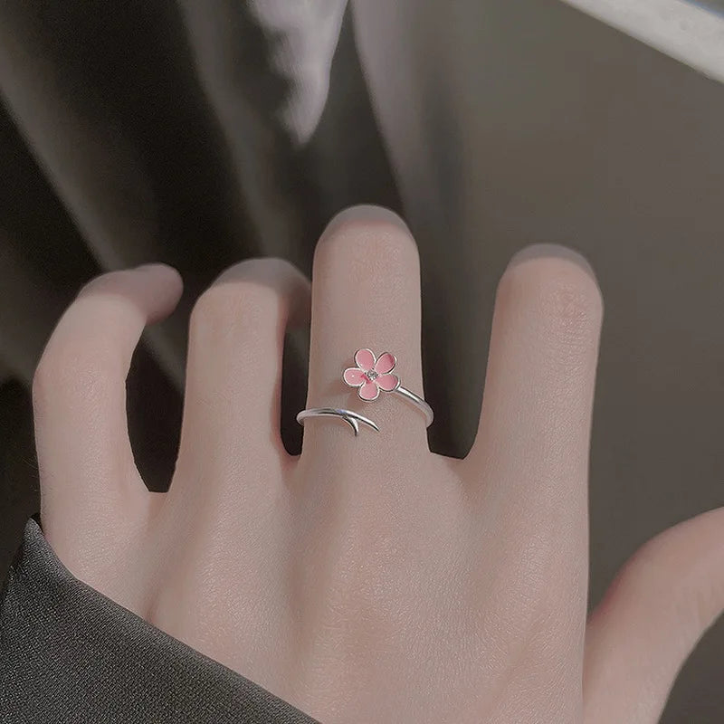Adjustable Zircon Flower Opening Ring for Women