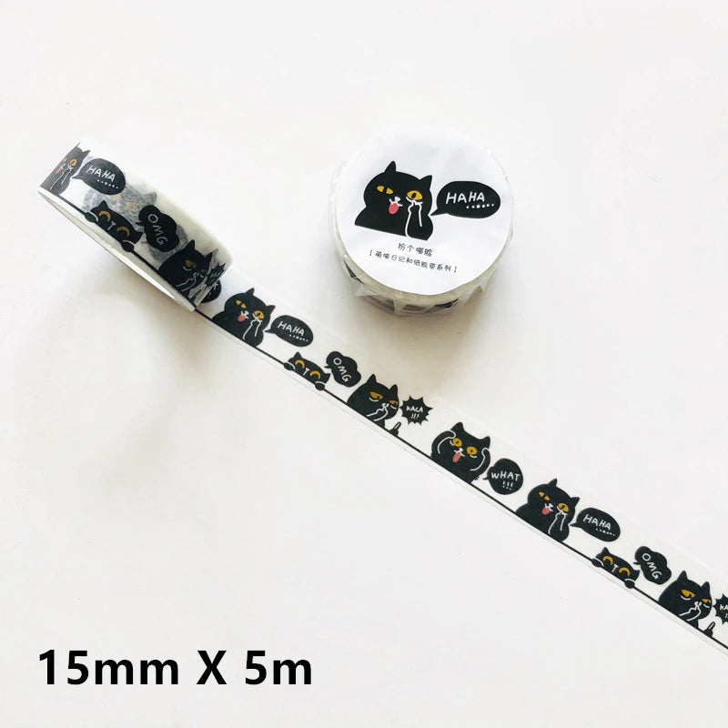 Cute Cat Washi Tape Roll - 5m Adhesive Scrapbooking Label Tape