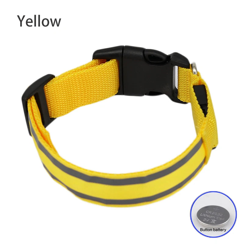 Reflective LED Dog Collar with Rechargeable or Button Battery Options