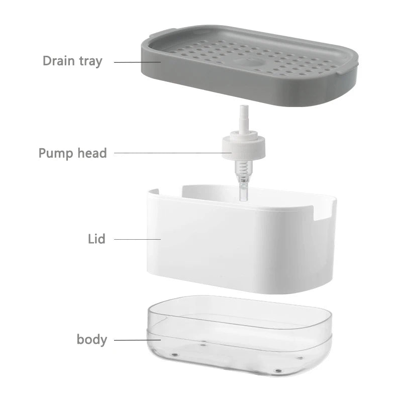 Press Soap Dispenser with Sponge Holder for Sink Areas